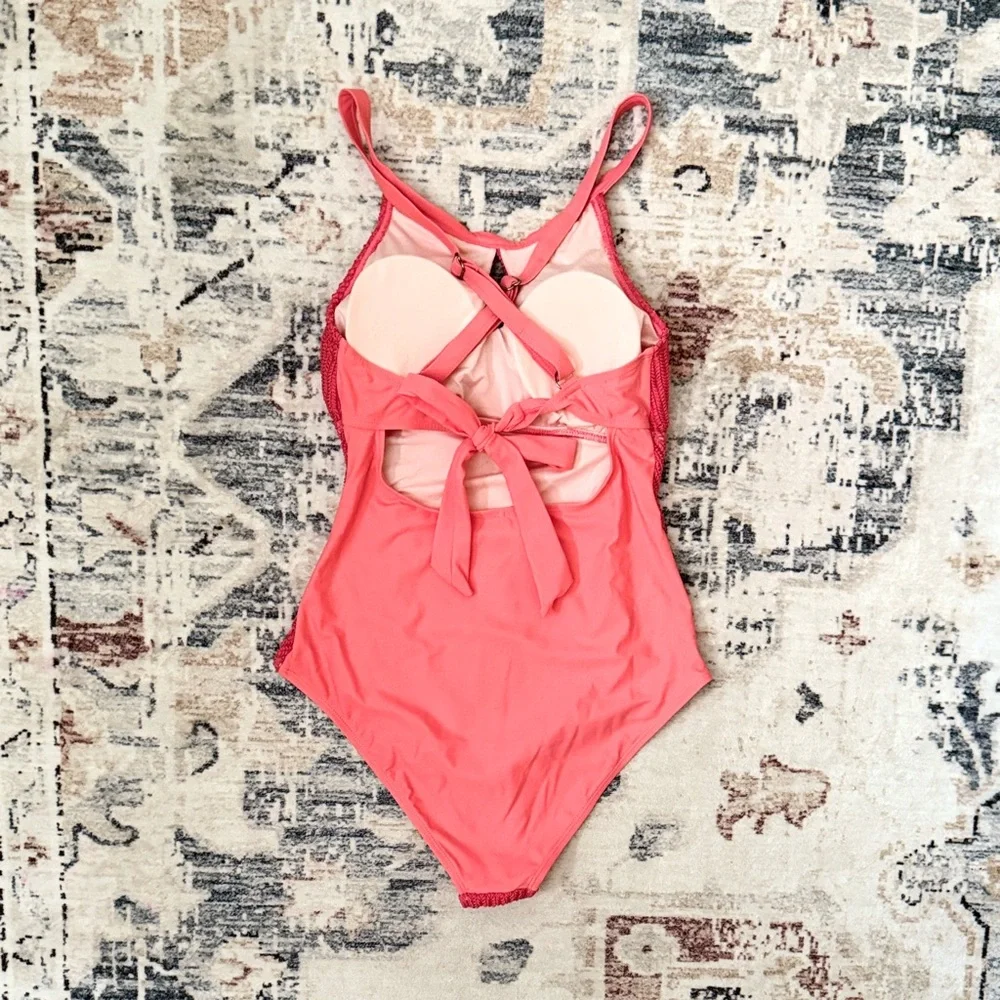 Cupshe Crochet Tummy Control Cross Back Swimsuit - Picture 4 of 5